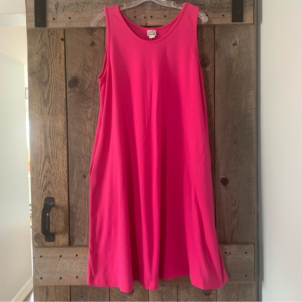 Women’s M THE VERMONT COUNTRY STORE Hot Pink Cotton Tank Below Knee Dress DEFECT